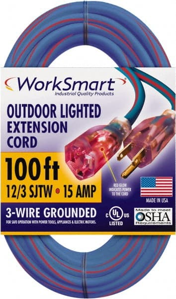 100', 12/3 Gauge/Conductors, Blue/Red Outdoor Extension Cord MPN:PS-AZB0040