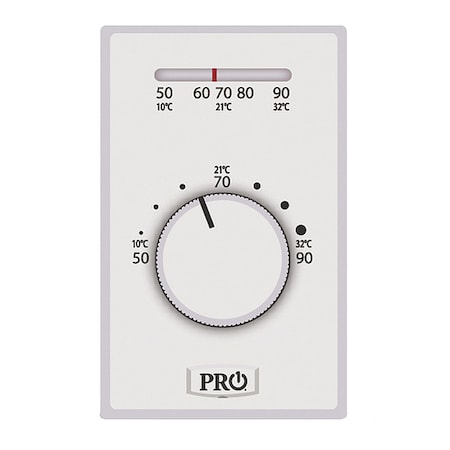 Line Voltage Mechanical Thermostat, Heat Only, 50 to 90F, Exposed Dial, 120/277V AC, Hardwired, 1 Pole MPN:T501ML2