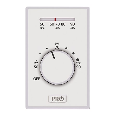 Line Voltage Mechanical Thermostat, Heat Only, 50 to 90F, Exposed Dial, 120/277V AC, Hardwired, 2 Pole MPN:T501ML4