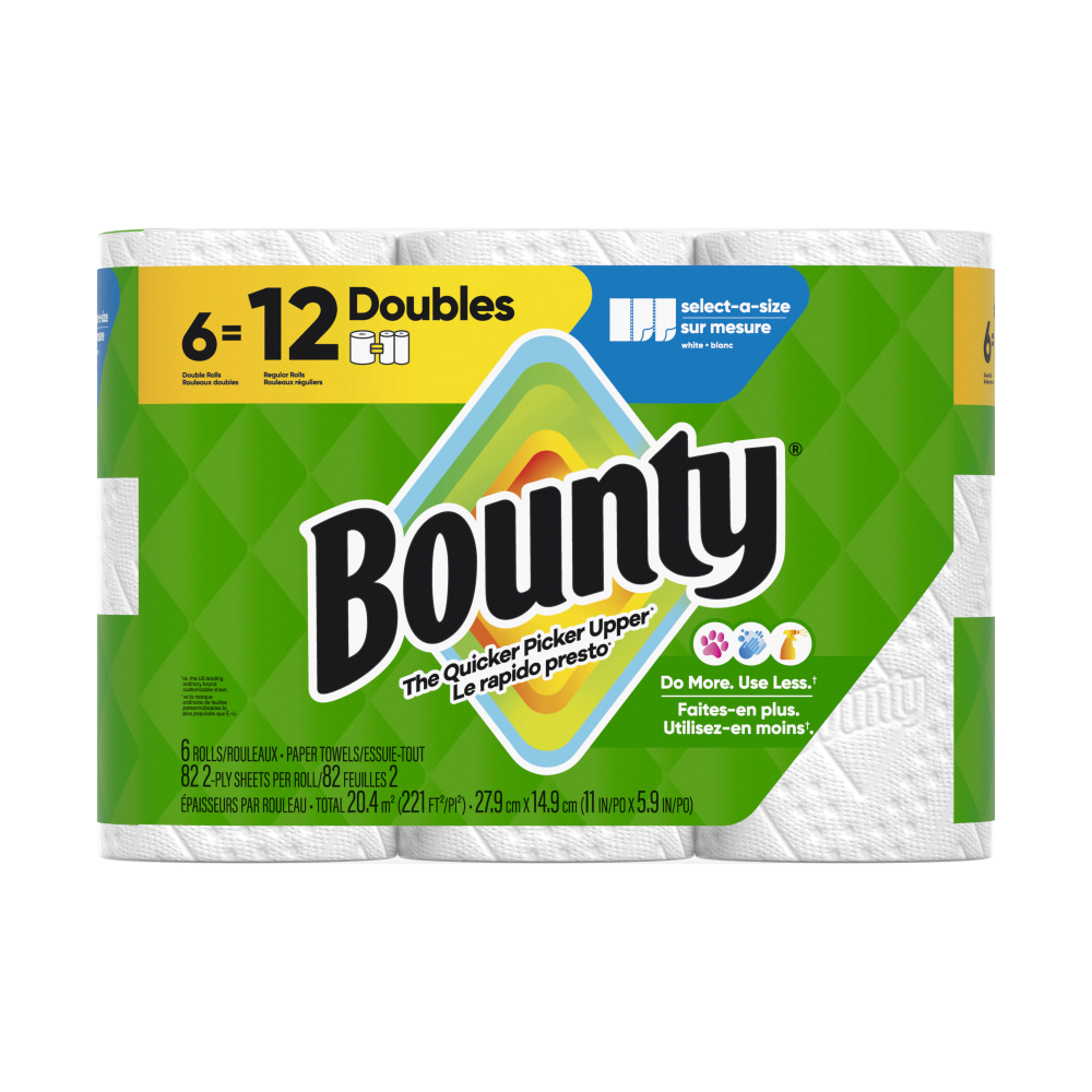 Bounty 2-Ply Paper Towels Select-A-Size Double Rolls, 6 Rolls Total/82 Sheets Per Roll, White MPN:10030772157036