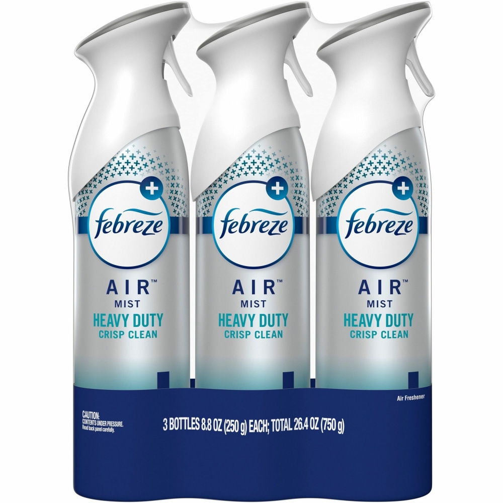 Febreze Air Freshener Spray - Spray - 8.8 fl oz (0.3 quart) - Crisp Clean - Odor Neutralizer, VOC-free, Heavy Duty - 3 / Pack MPN:74601