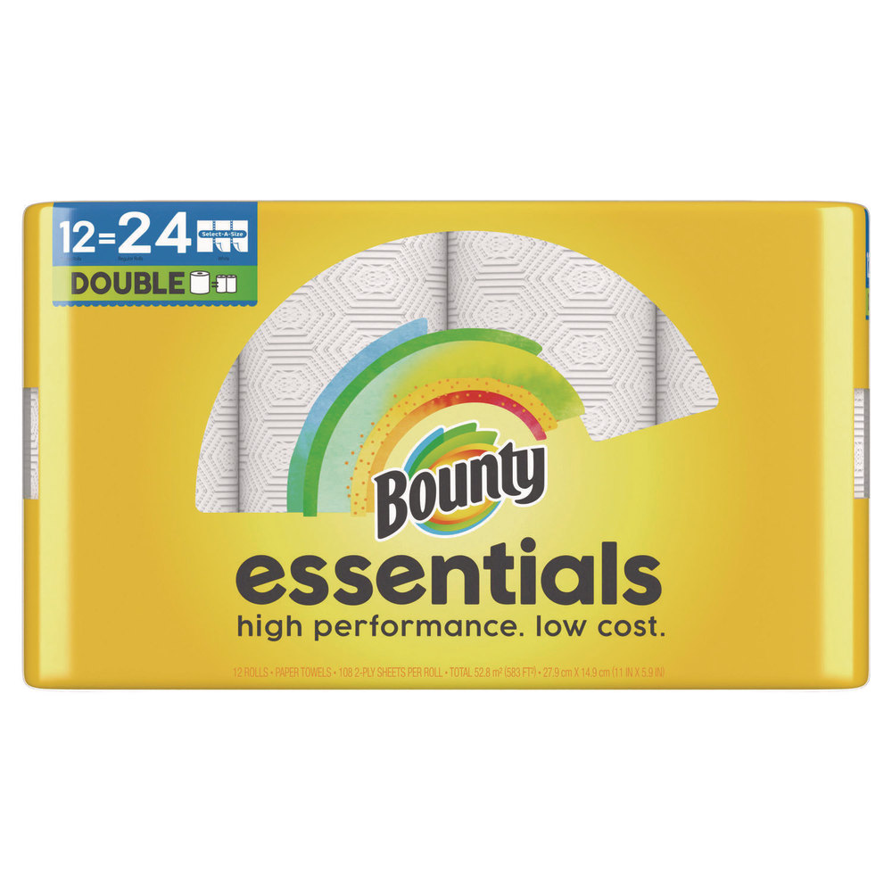 Bounty Essentials Select-A-Size Kitchen Roll Paper Towels, 2-Ply, 108 Sheets/Roll, 12 Rolls/Carton MPN:80759229