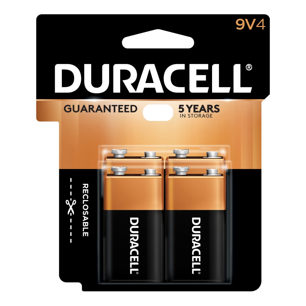 Duracell Coppertop 9-Volt Alkaline Batteries, Pack Of 4, 1 Hang Hole Packaging (Min Order Qty 5) MPN:MN16RT4Z