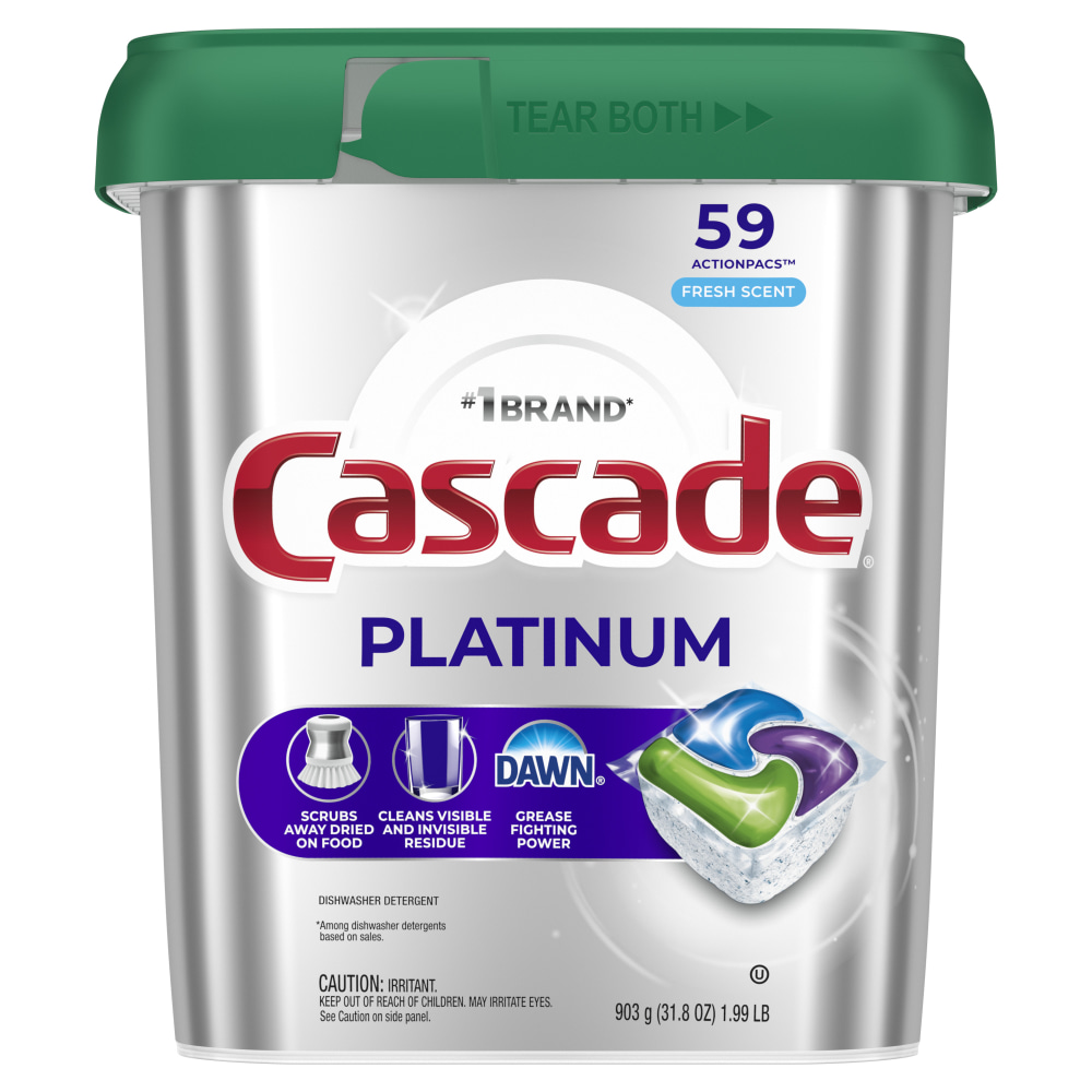 Cascade Platinum Dishwasher ActionPacs, Fresh, 1.99 Lb, Pack Of 59 Pacs MPN:3077215534
