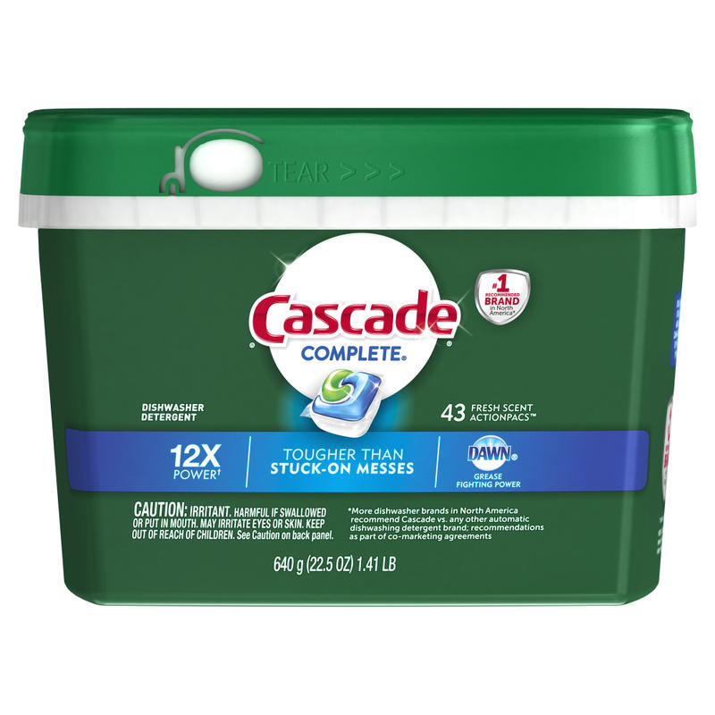 Cascade Complete ActionPacs Dishwasher Detergent Pods, Fresh Scent, Box Of 43 (Min Order Qty 4) MPN:98208