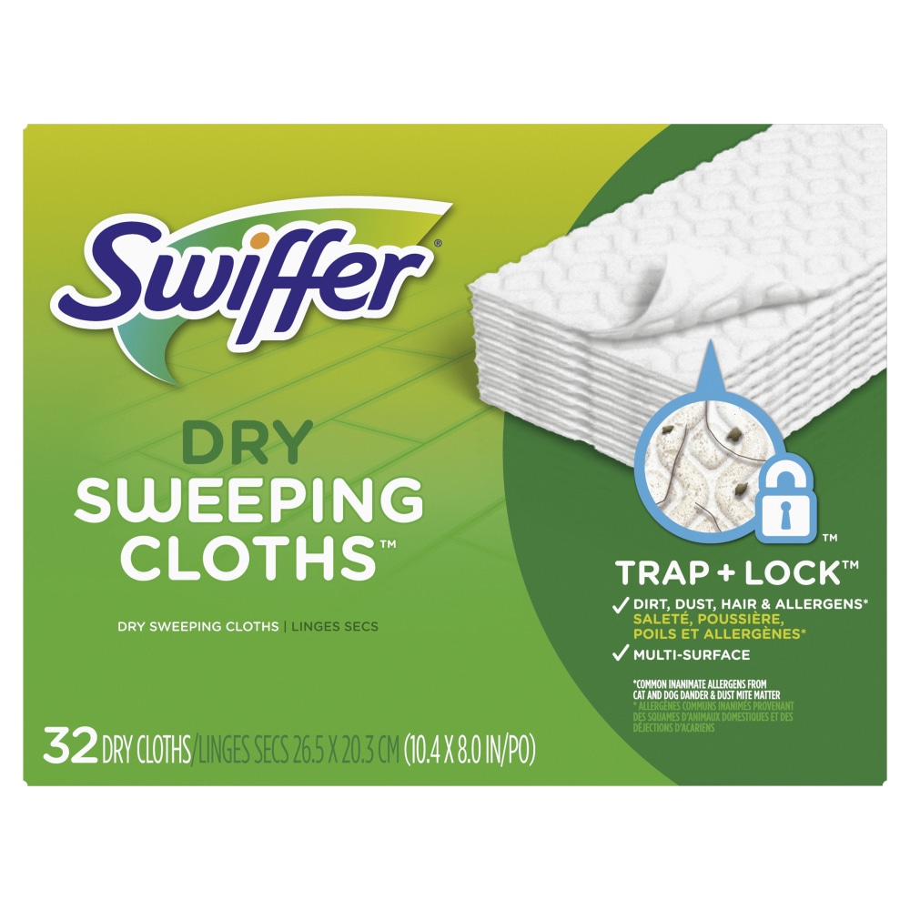 Swiffer Sweeper Multi-Surface Dry Sweeping Cloth Refills, 6-1/8in, White, Pack Of 32 Refills MPN:31822