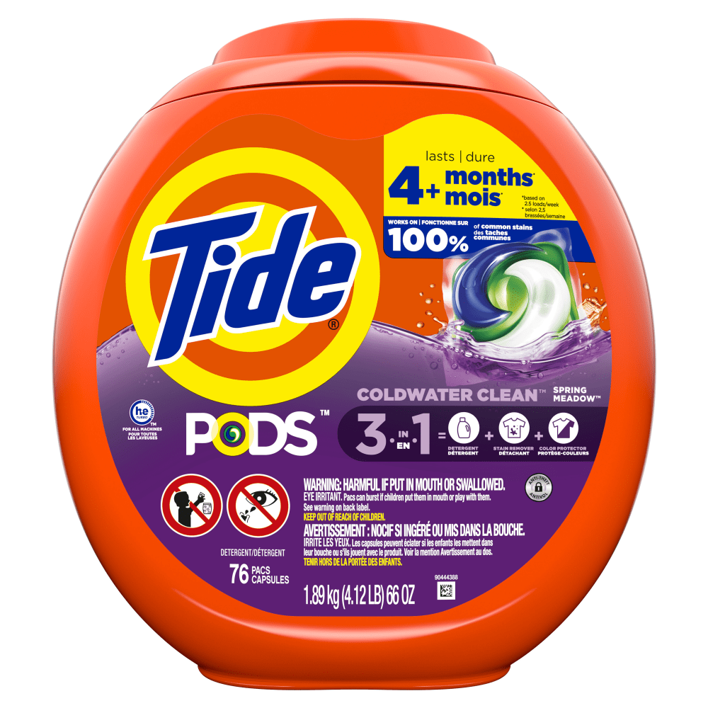 Tide PODS Liquid Laundry Detergent Soap Pacs, Spring Meadow Scent, 66 Oz, Container Of 76 Pacs MPN:3077209166