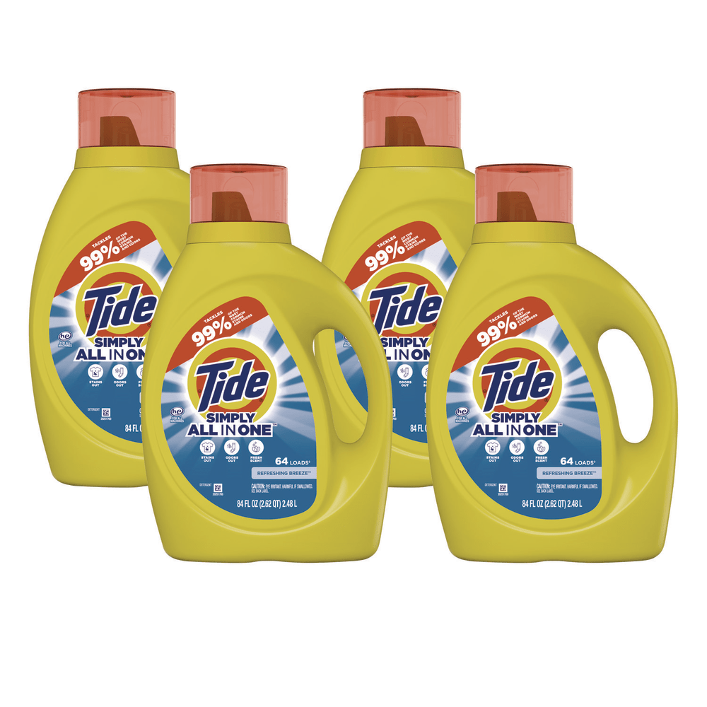 Tide Simply Clean & Fresh Laundry Detergent, Refreshing Breeze, 64 Loads, 84 oz Bottle, 4/Carton MPN:44206