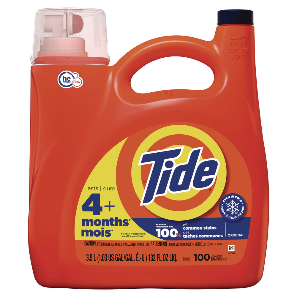 Tide HE Liquid Laundry Detergent, Original Scent, 132 oz Pour Bottle, 4/Carton MPN:80718334