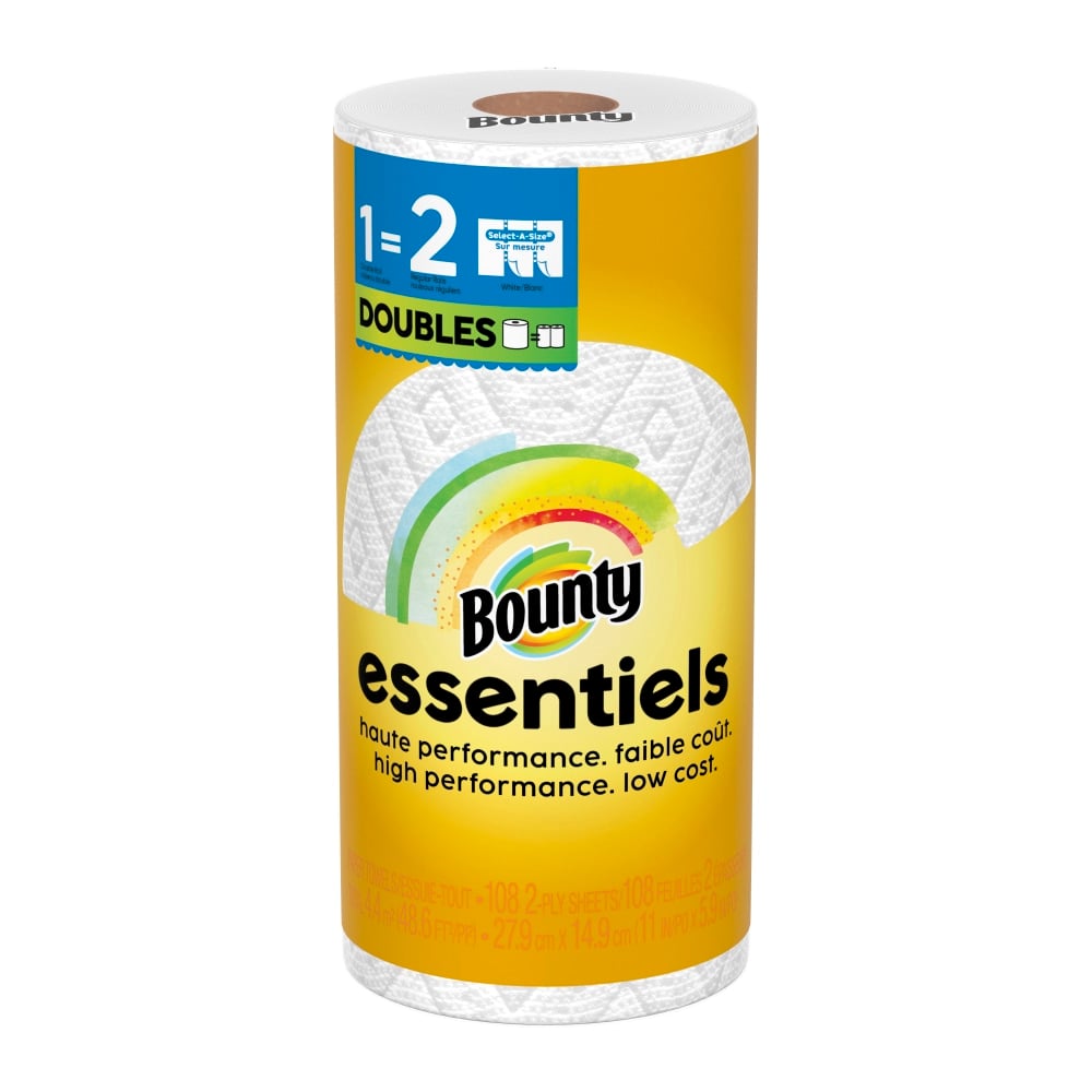 Bounty 2-Ply Paper Towels Essentials Select-A-Size Rolls, 24 Rolls Total/108 Sheets Per Roll, White MPN:10030772165406