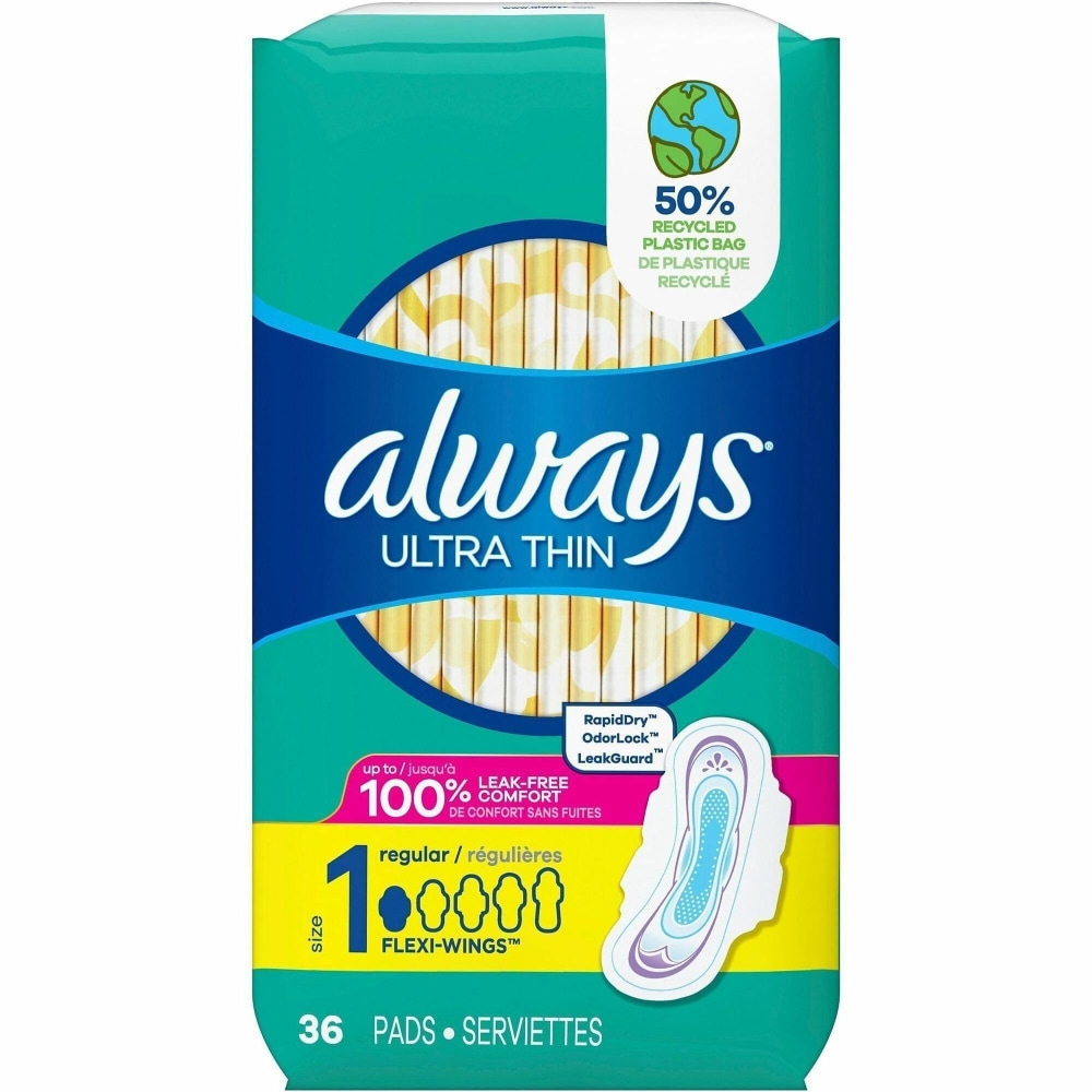 Always Ultra Thin Pads With Wings, Size 1, Regular, 36 Pads Per Pack, Case Of 6 Packs MPN:08322CT