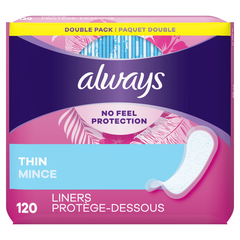 Always Thin No Feel Protection Daily Liners, Regular Absorbency, Unscented, Pack Of 120 Liners MPN:10796