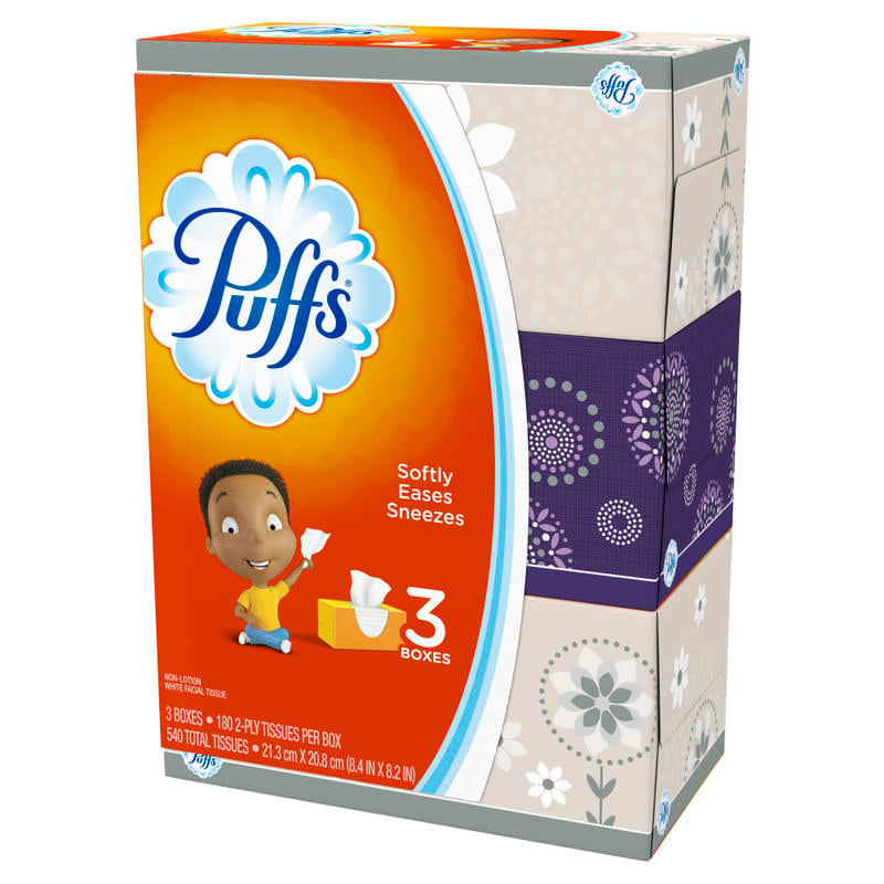 Puffs Basic 2-Ply Facial Tissues, White, 180 Tissues Per Box, Case Of 3 Boxes (Min Order Qty 7) MPN:87615