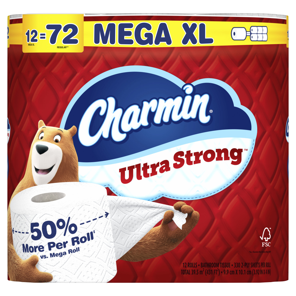 Charmin Ultra Strong 2-Ply Toilet Paper, 110ft, White, 12 Mega XL Rolls Per Pack, Case Of 4 Packs MPN:10030772134518