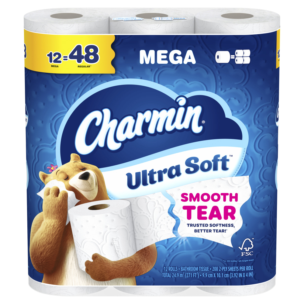 Charmin Ultra Soft 2-Ply Toilet Paper, 4in x 4in, 208 Sheets Per Roll, Pack Of 12 Mega Rolls MPN:30772165614