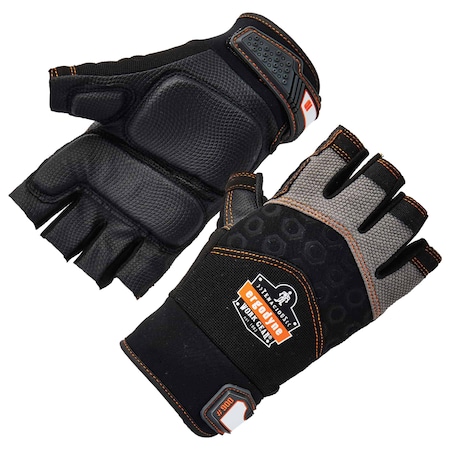 Half Finger Mechanics Impact Gloves, L, Black, Breathable Spandex MPN:900