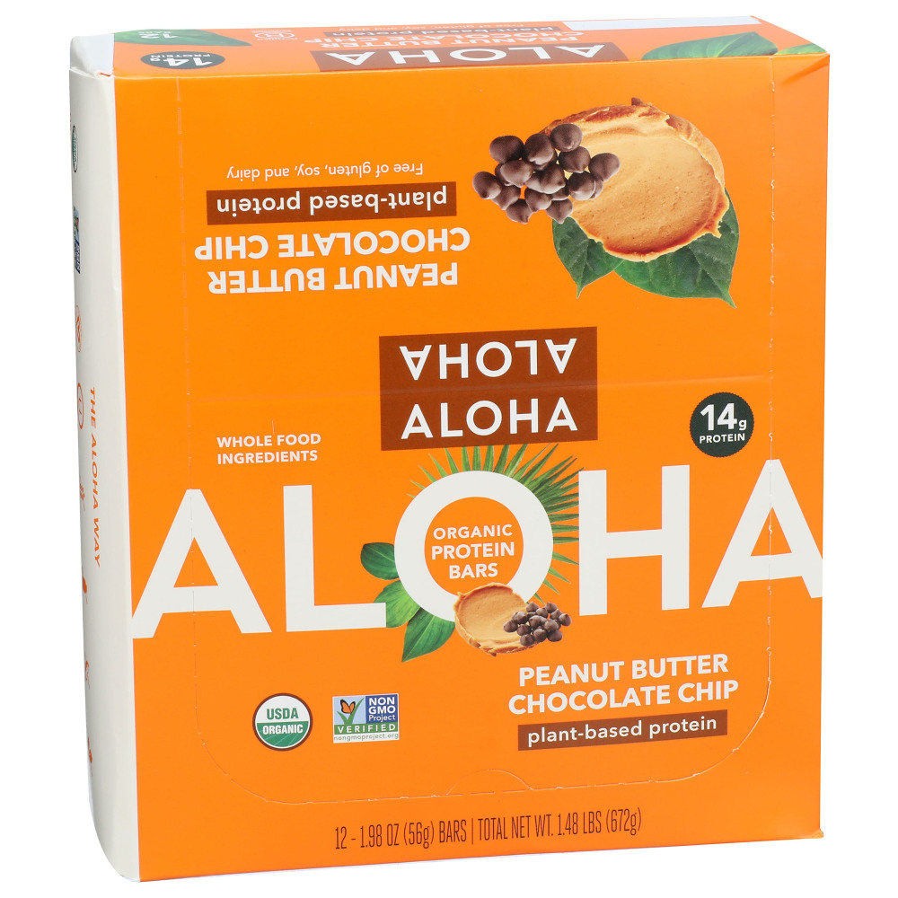 Aloha Plant Protein Bars, Organic Peanut Butter Chocolate Chip, 1.9 Oz, Total Qty 12 MPN:1001104003