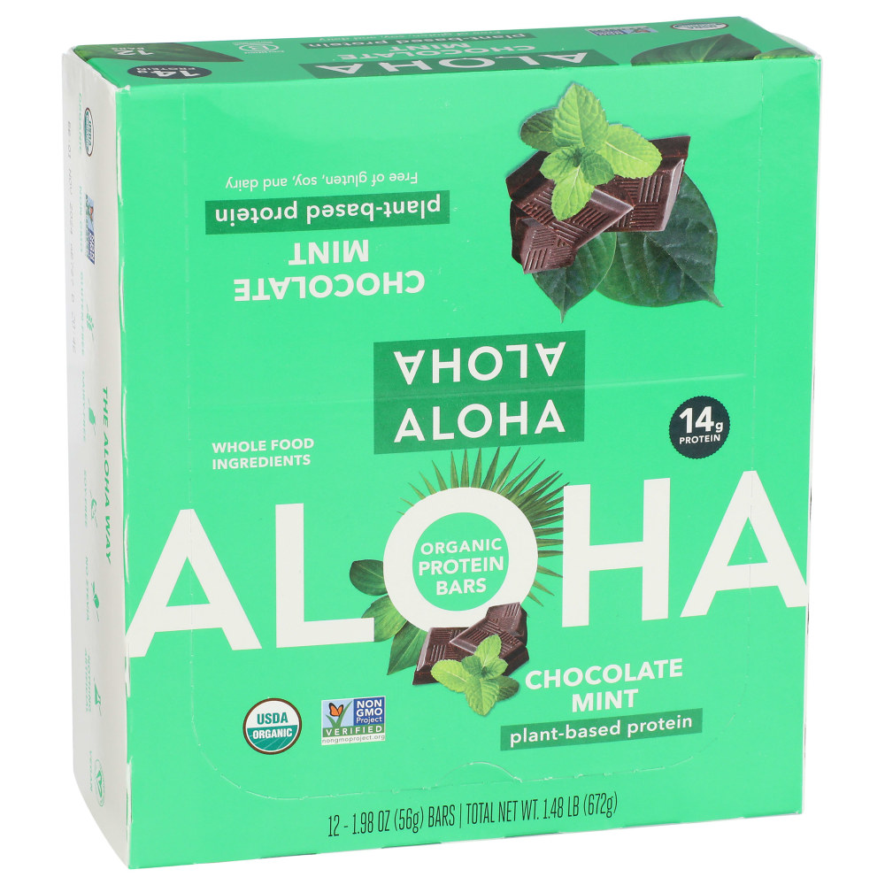 Aloha Plant Protein Bars, Organic Chocolate Mint, 1.98 Oz, Total Qty 12 MPN:1001108001
