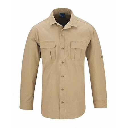 Tactical Shirt, 6% Spandex, 94% Nylon, Button, 4 Pocket(s), Khaki, L MPN:F53463C250L3