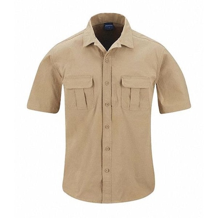 Short Sleeve Tactical Shirt, 6% Spandex, 94% Nylon, Button, 4 Pocket(s), Khaki, L MPN:F53743C250L