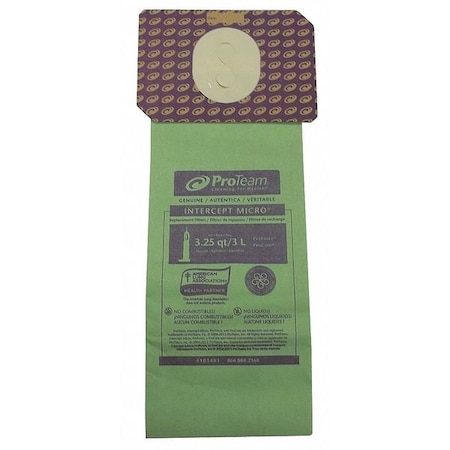 Vacuum Bag, Fits ProTeam Vacuum Brand 107251/107252 Vacuum Models, Dry, Paper, 10 PK MPN:103483