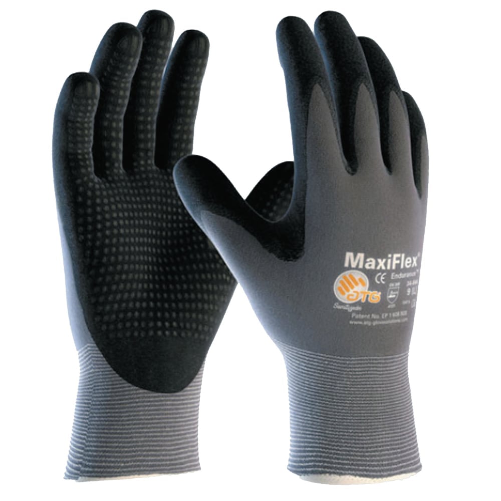 Bouton MaxiFlex Endurance Nitrile Gloves With MicroFoam Grip on Palm/Fingers/Knuckles, Large, Black/Gray, Pack Of 12 Pairs MPN:34-845/L