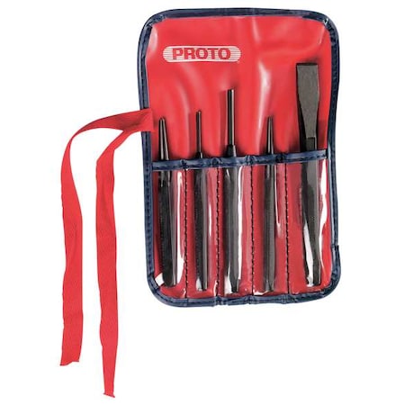 Punch and Chisel Set, 5 Pieces, Steel MPN:J3S2