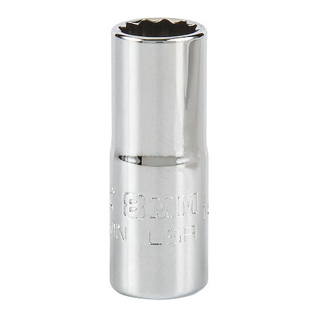 1/4 in Drive, 8mm Triple Square Metric, Socket, 12 Points, Steel, Chrome, 8 mm MPN:J4708MN