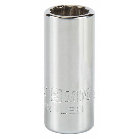 1/4 in Drive, Triple Square Metric Socket, 12 Points, Steel, Chrome, 9 mm MPN:J4709MN