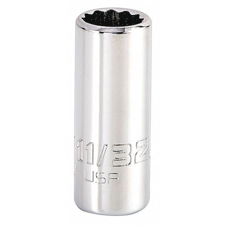 1/4 in Drive, Triple Square SAE Socket, 12 Points, Steel, Chrome, 11/32 in MPN:J4711N