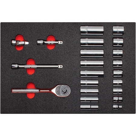 3/8 in Drive Socket Sets SAE 22 Pieces 3/8 to 7/8 in, Polished, J52134KV MPN:J52134KV
