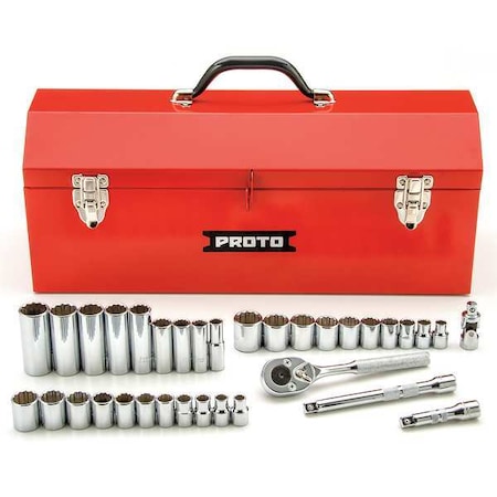 3/8 in Drive Socket Wrench Set Metric, SAE 34 Pieces 5/16 in to 7/8 in, 8 mm to 19 mm, Chrome MPN:J52230-1A