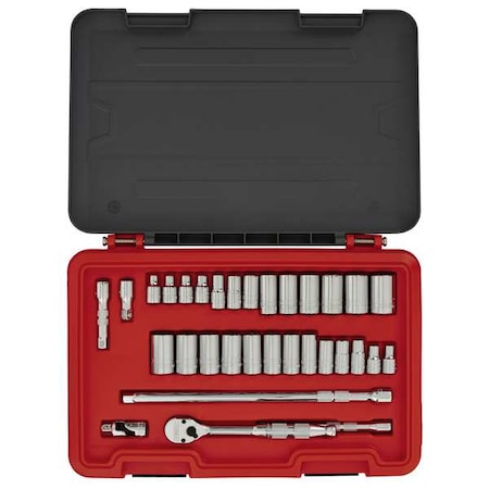 3/8 in Drive Socket Set Metric, SAE 32 Pieces 1/4 in to 7/8 in, 8 mm to 20 mm, Chrome MPN:J52332AS