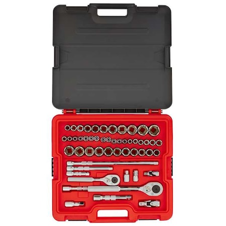 3/8 in, 1/2 in Drive Socket Set Metric, SAE 52 Pieces 3/8 in to 1 1/8 in, 5.5 mm to 23 mm, Chrome MPN:J52352S