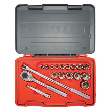 1/2 in Drive Socket Set SAE 18 Pieces 1/2 in to 1 1/4 in, Chrome MPN:J54118T
