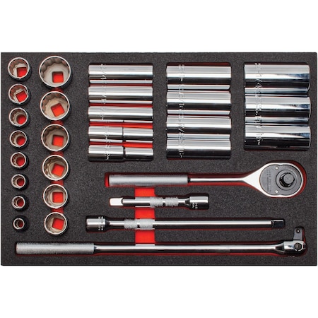 1/2 in Drive Socket Sets SAE 30 Pieces 1/2 to 1 1/4 in, Polished, J54126KV MPN:J54126KV