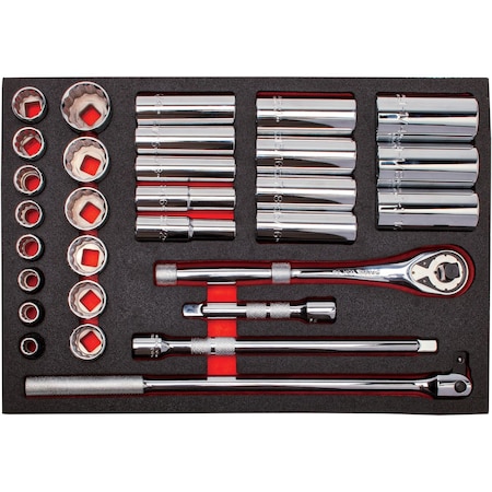 1/2 in Drive Socket Sets SAE 30 Pieces 3/8 to 1 1/4 in, Polished MPN:J54126XLKV