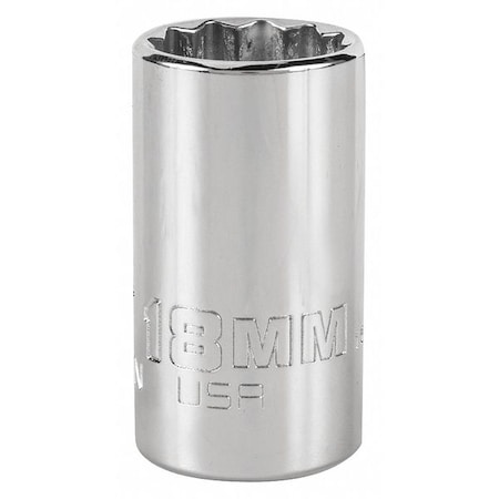 1/2 in Drive, Triple Square Metric Socket, 12 Points, Steel, Chrome, 18 mm MPN:J5418MN
