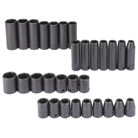 1/2 in Drive Impact Socket Set Metric 30 Pieces 8 to 24 mm, Black Oxide MPN:J74306