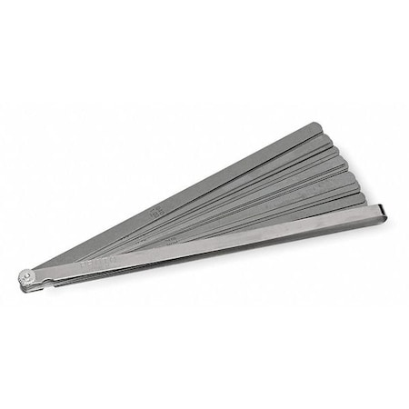 Feeler Gauge Set, 12 in L x 1/2 in W Blades, Includes Steel Holder, 25 pc MPN:J000TL
