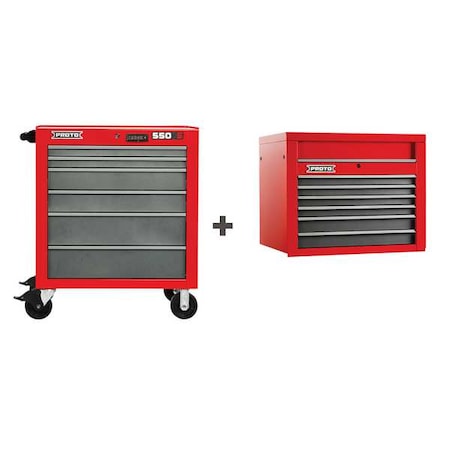 550S Series Rolling Cabinet, 12 Drawer, Red/Gray, Steel, 34 in W x 25-1/4 in D x 68 in H MPN:J553441-6SG/J553427-6SG