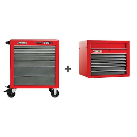 550S Series Tool Cabinet, 13 Drawer, Red/Gray, Steel, 34 in W x 25-1/4 in D x 68 in H MPN:J553441-7SG/J553427-6SG