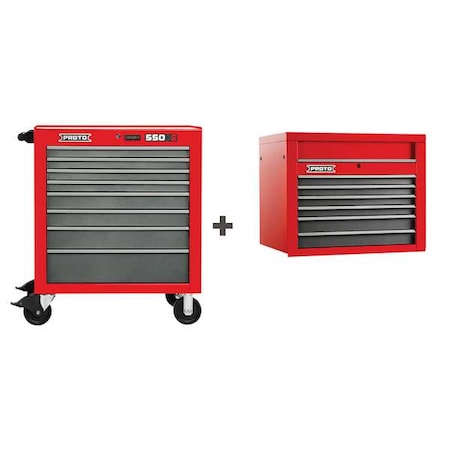 550S Series Rolling Cabinet, 13 Drawer, Red/Gray, Steel, 34 in W x 25-1/4 in D x 68 in H MPN:J553441-8SG/J553427-6SG
