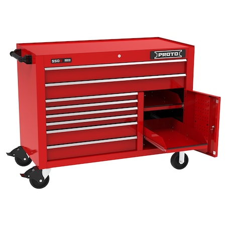 550 Series Rolling Cabinet, 8 Drawer, Red, Steel, 50 in W x 25-1/4 in D x 41 in H MPN:J555041B-8RD-1S