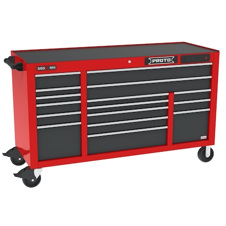 550 Series Rolling Tool Cabinet, 16 Drawer, Red/Gray, 67 in W x 25 in D x 41 in H MPN:J556741B16SGPDP