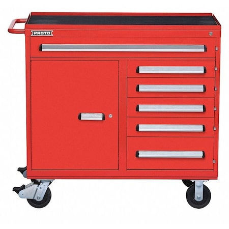 560 Series Rolling Tool Cabinet, 6 Drawer, Red, Steel, 45 in W x 21-1/2 in D x 42-1/2 in H MPN:J564542-6RD-1S