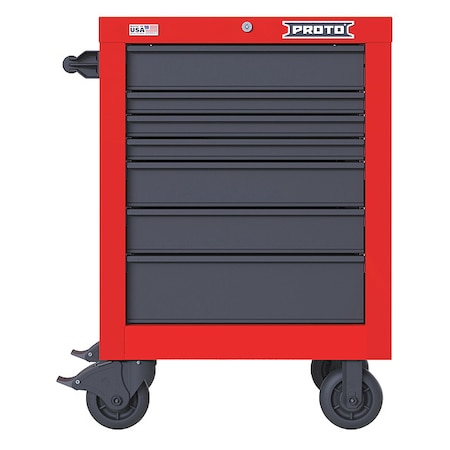 Velocity Rolling Tool Cabinet, 7 Drawer, Red/Gray, Steel, 27 in W x 22-1/2 in D x 38-1/2 in H MPN:JSTV2739RS07RG