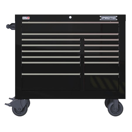 Velocity Rolling Tool Cabinet, 14 Drawer, Black, Steel, 42 in W x 22-1/2 in D x 38-1/2 in H MPN:JSTV4239RD14BK