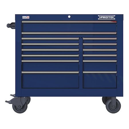 Velocity Rolling Tool Cabinet, 14 Drawer, Blue, Steel, 42 in W x 22-1/2 in D x 38-1/2 in H MPN:JSTV4239RD14BL