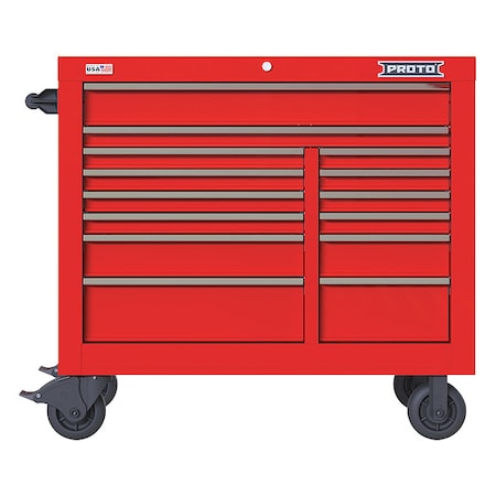 Velocity Rolling Tool Cabinet, 14 Drawer, Red, Steel, 42 in W x 22-1/2 in D x 38-1/2 in H MPN:JSTV4239RD14RD